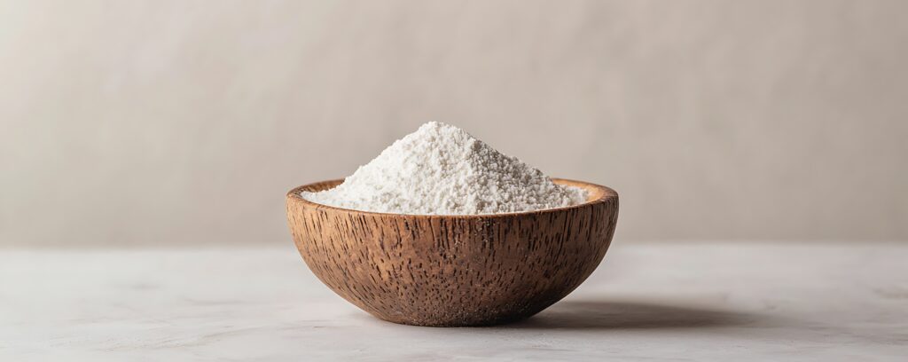 Maize starch powder in a wooden bowl