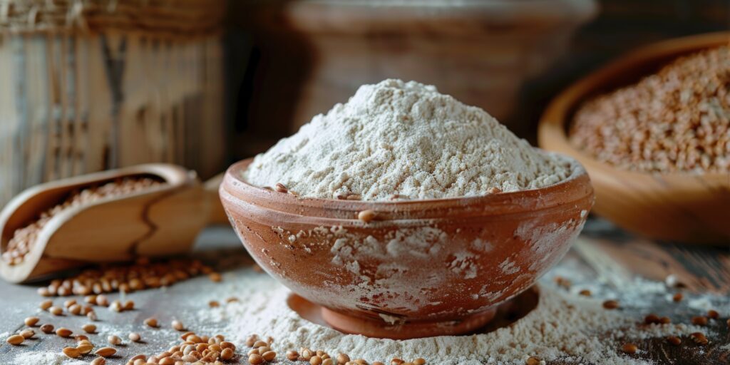 Maize starch powder on a wooden spoon